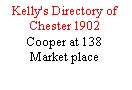 Text Box: Kelly's Directory of Chester 1902Cooper at 138 Market place 